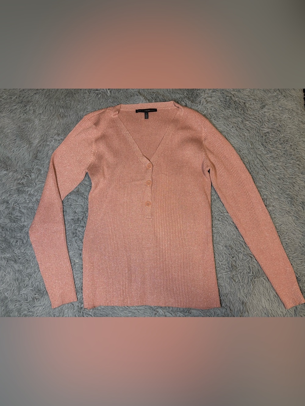 White House Black Market Women's Sparkle Rib Knit Henley Sweater - Peach
